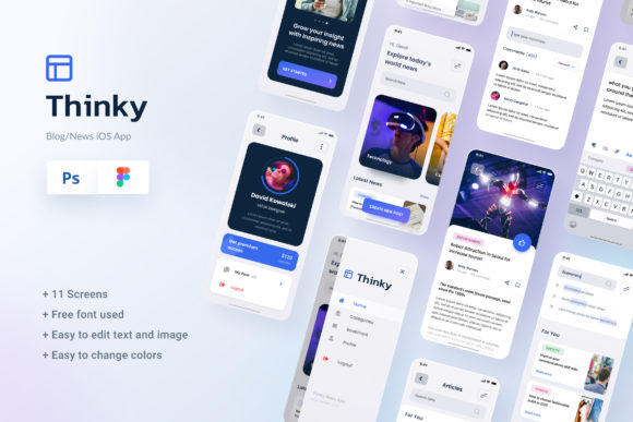 Download Thinky - Blog News IOS App Design Figma - Thin Collection