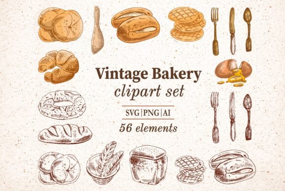 Download Vintage Bakery Clipart Set - Vintage Collection