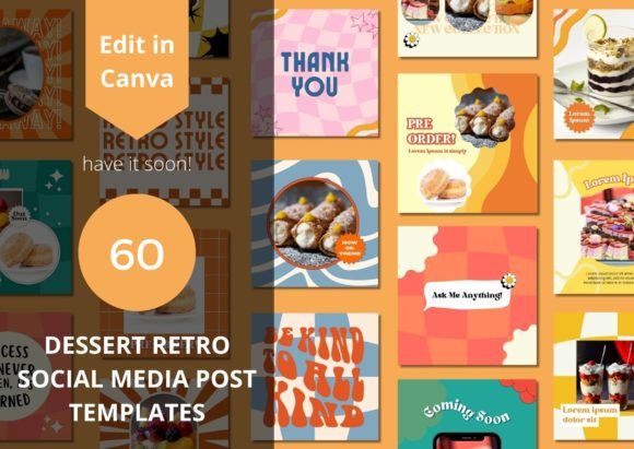 Download 60 Dessert Retro Social Media Templates - Premium Bundle